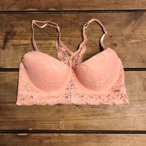 XOXO Pink Lace Racerback Bralette 34B Small Light Padding Padded Longline